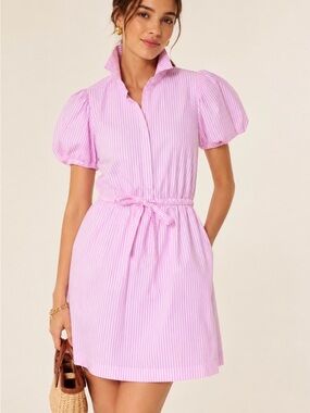 J. Crew Pink Striped Drawstring Shirtdress